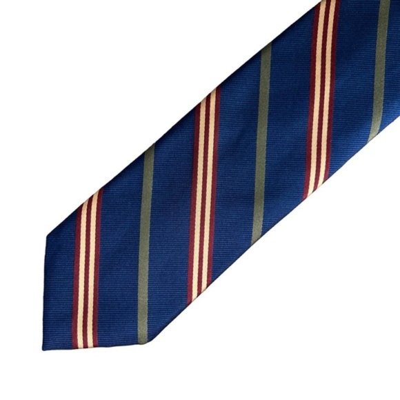 Robert Talbott Diagonal Striped Silk Tie in Navy Blue Red and Green Made in USA - Picture 1 of 6